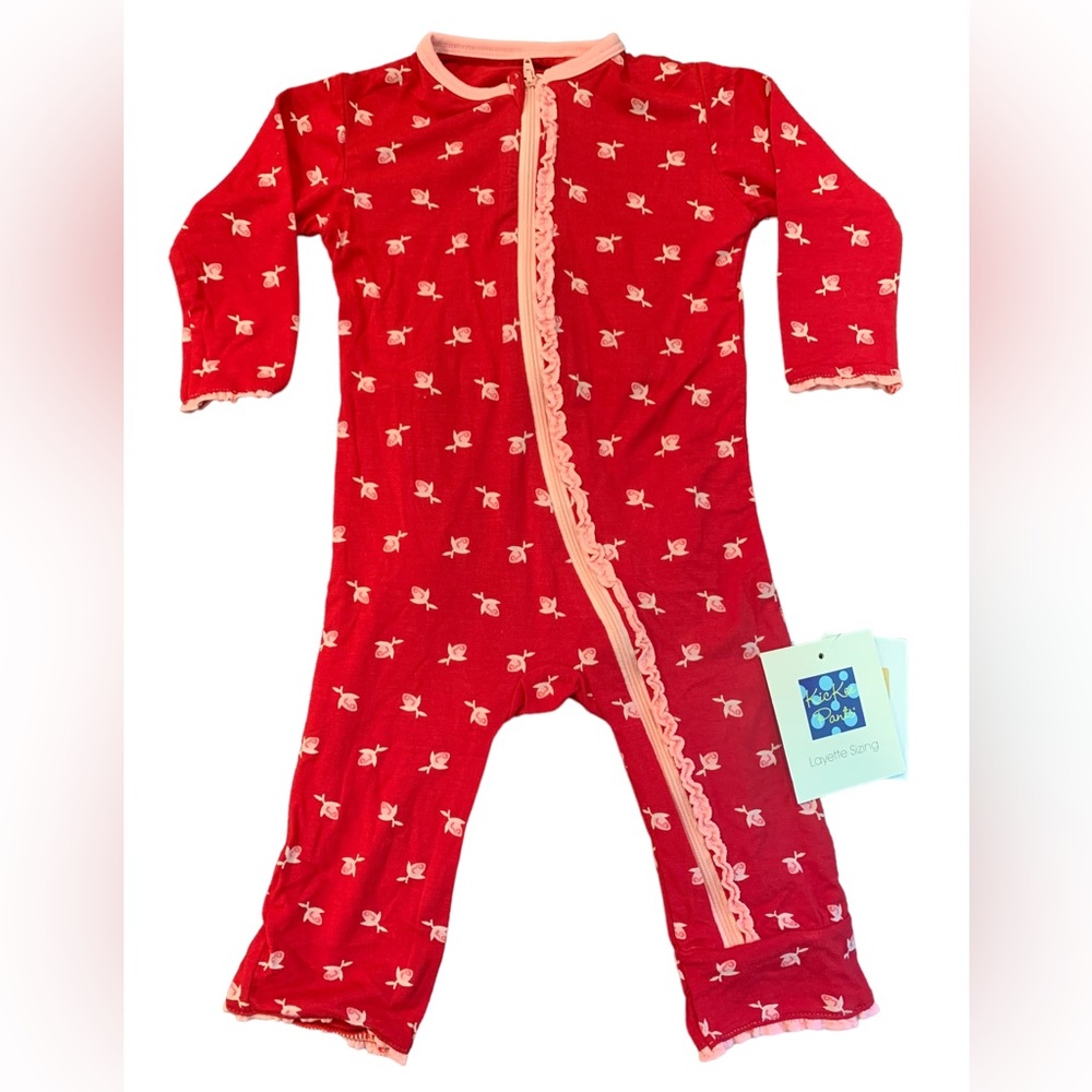 Kickee Pants Red Ruffle Candy Apple Roses 3-6 months NWT